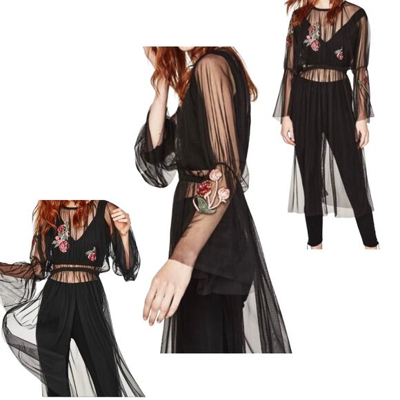 ZARA Sequin Black Tulle Overlay Dress Party Club Festival Rave Boho WhimsyGoth - Picture 1 of 12